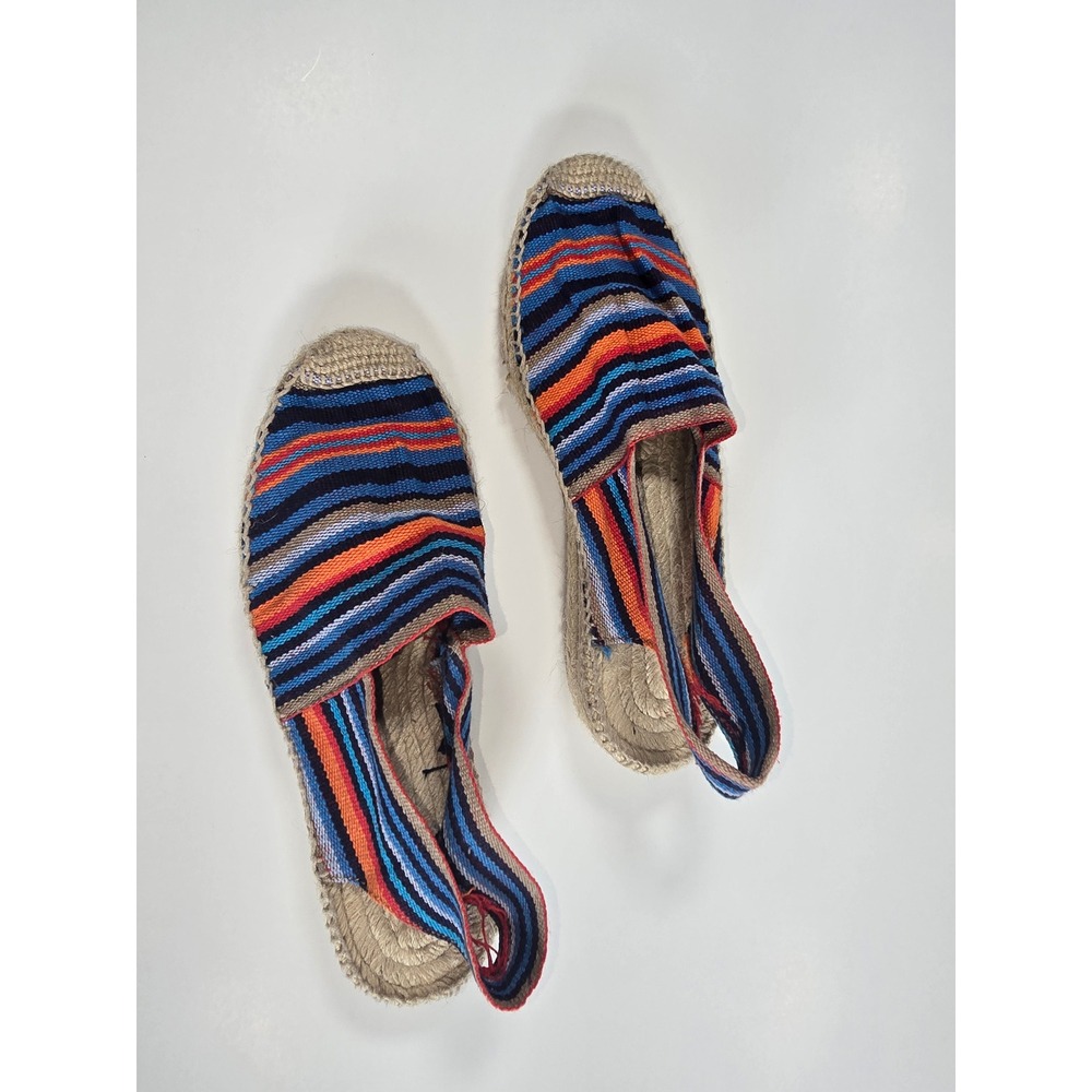Artesania Spain Woven Espadrille Sandals Blue Orange Striped Slingback Size 36